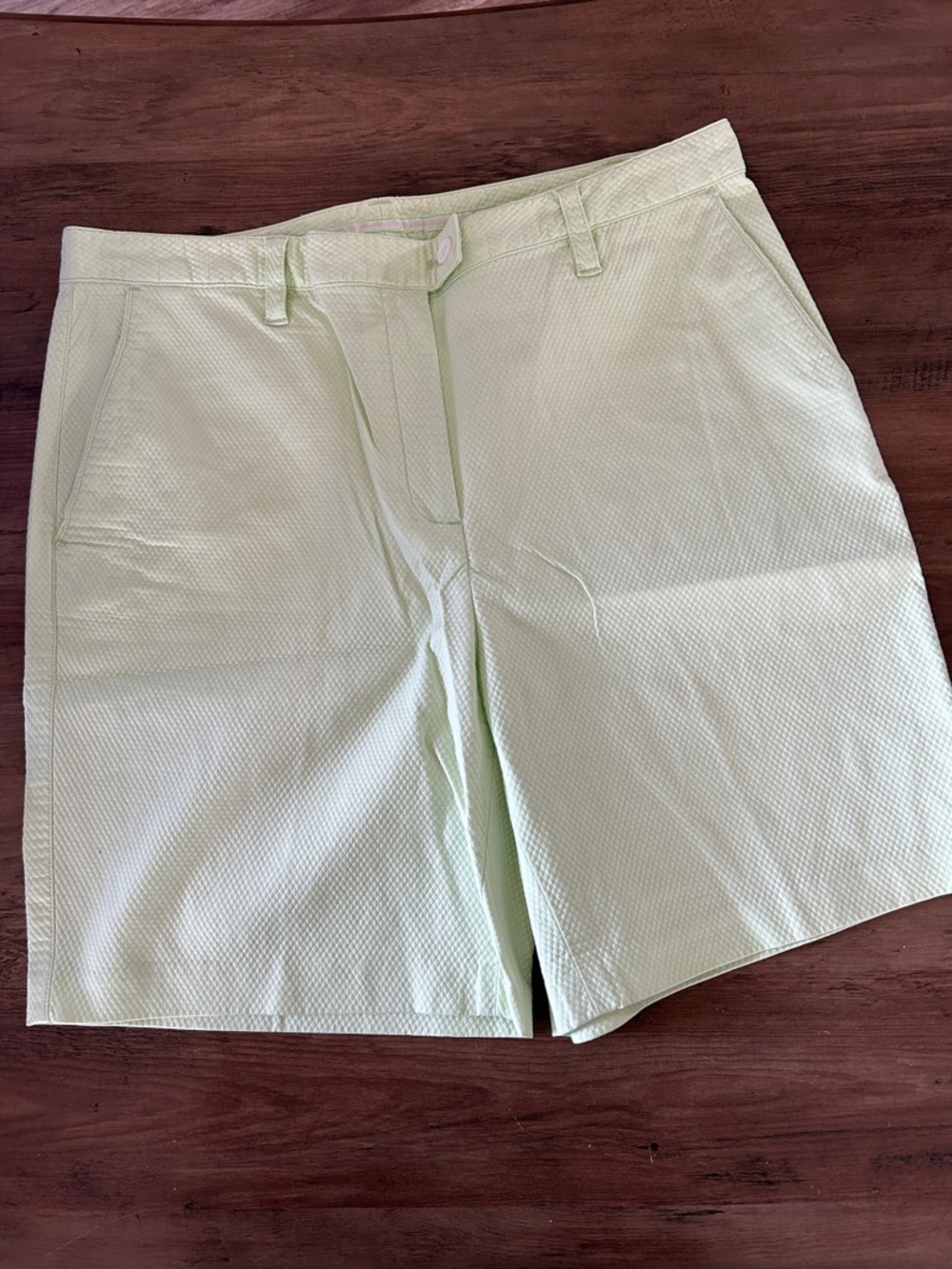 Oxford Light Green Seersucker Flat-Front womens Shorts